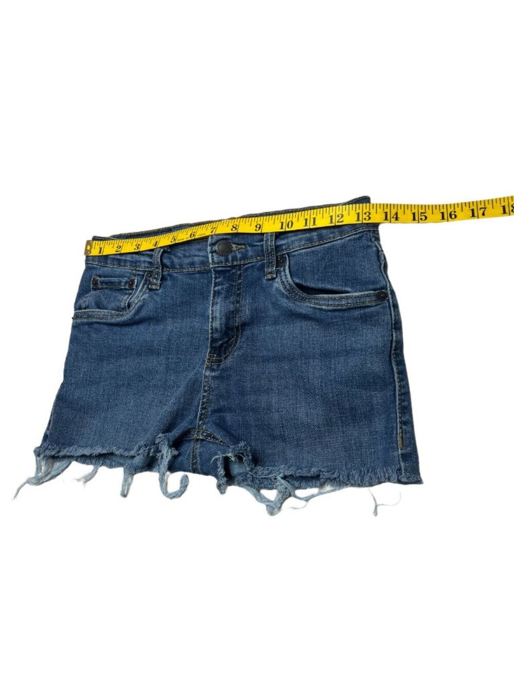 Levis 511 Cutoff Shorts Girls Blue Stretch Denim Fringe Slim Fit Size 14 - Picture 8 of 11